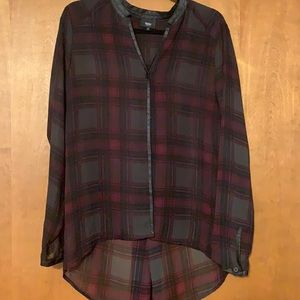 Black and wine color sheer long sleeve tunic length shirt